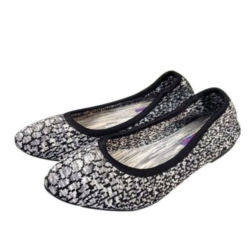 Sketchers Cleo Round Ballet Flats Air Cooled Memory Foam Gray Black